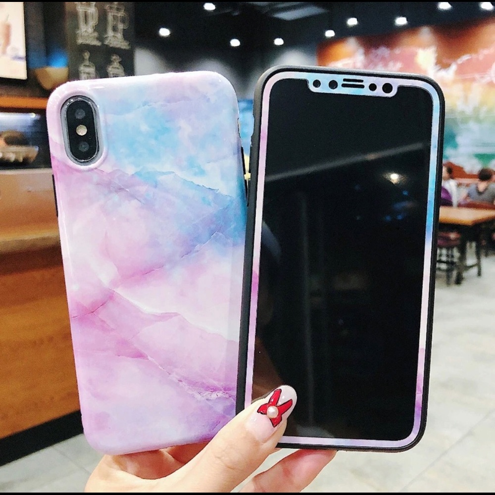 💕Marble Pink Blue Purple iPhone Case 360 protec💘